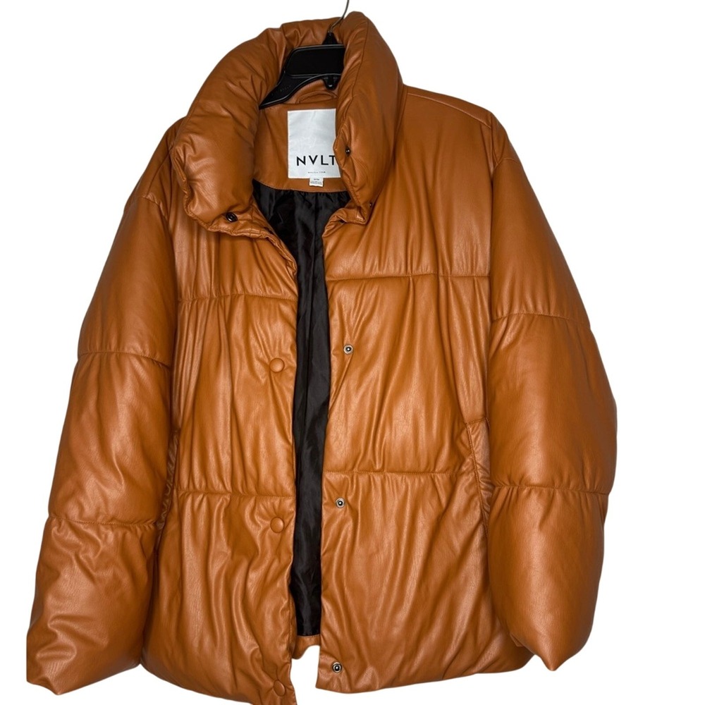 Anthropologie NVLT Women's Vegan Leather Puffer Jacket Sz M Brown Outdoor